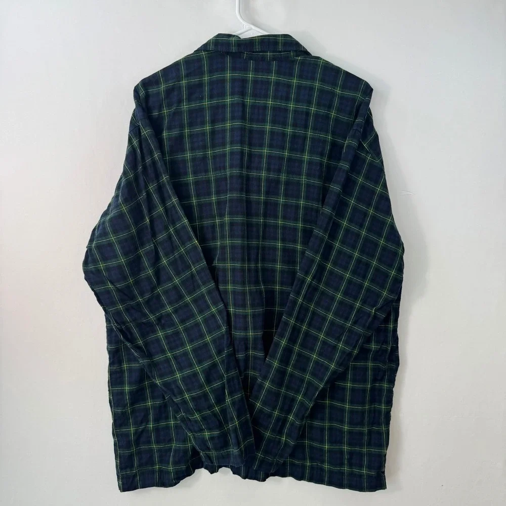 Polo Ralph Lauren Mens Large Plaid Sleepwear Pajama Shirt Navy Green Cotton L